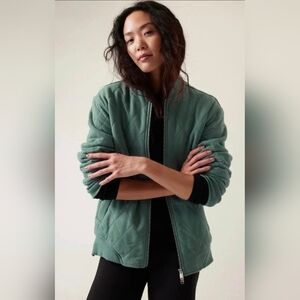 Athleta Retro plush Bomber Jacket Oversized Teal Sz Med